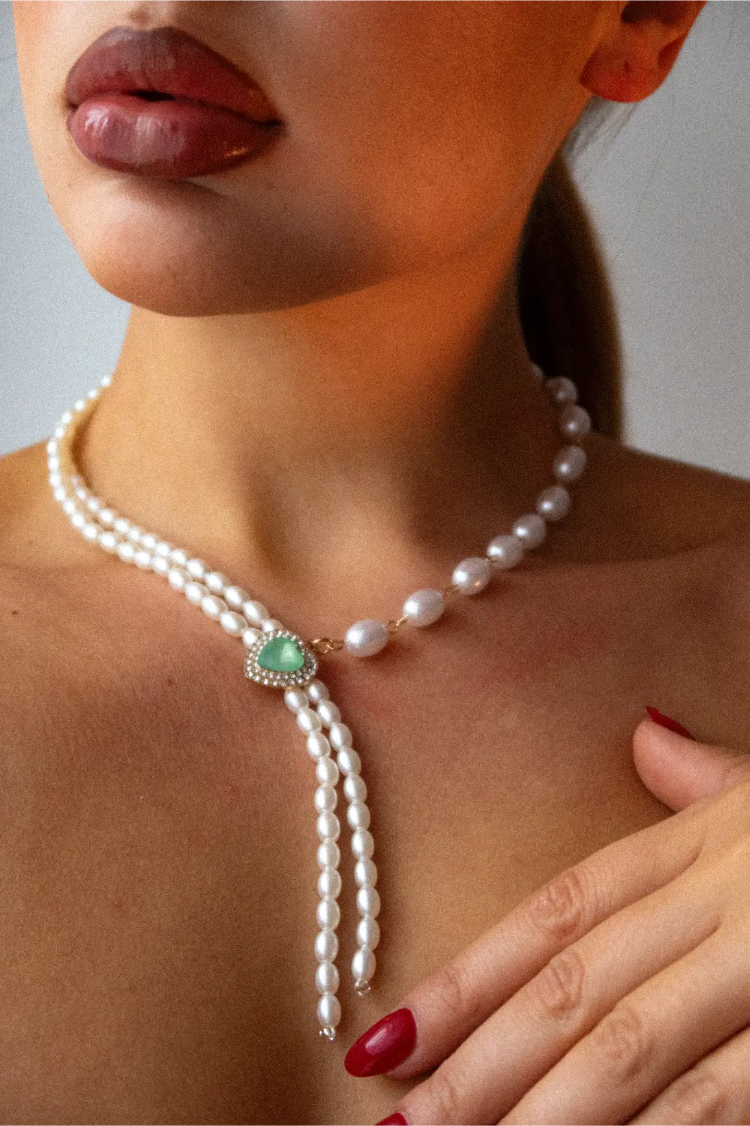 Naszyjnik Pearls & Turquoise Heart