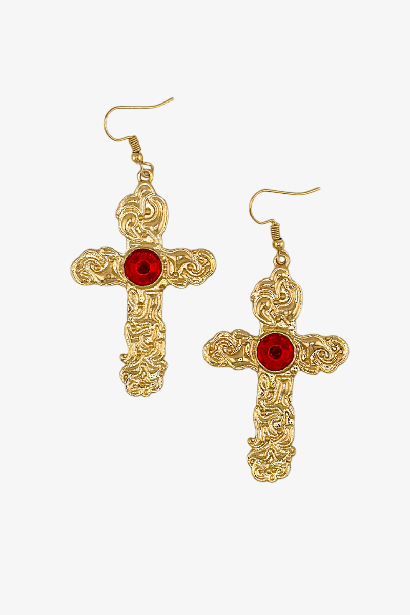 Kolczyki Carving Flowers Cross Gold