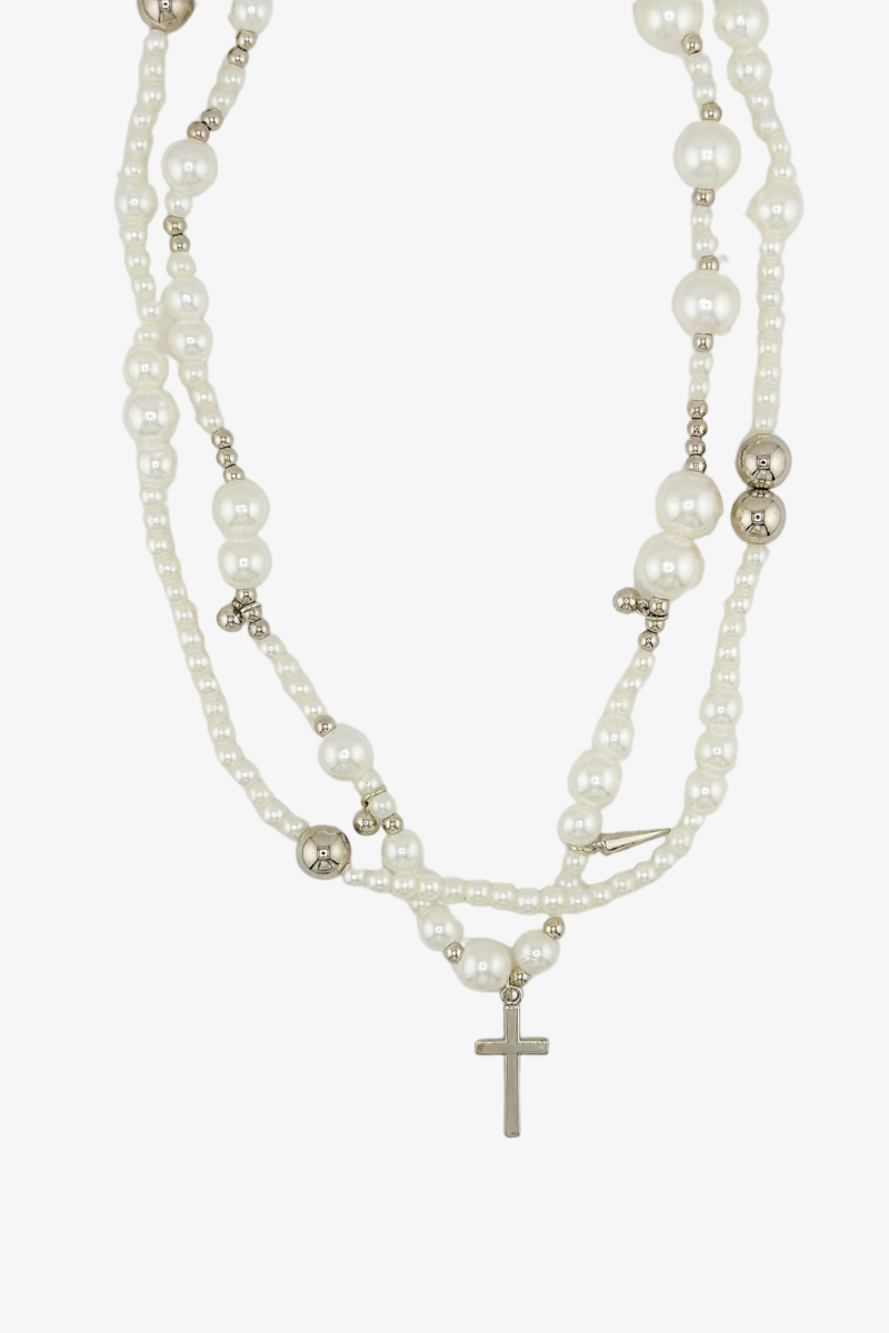 Naszyjnik Multilayer Pearl Cross