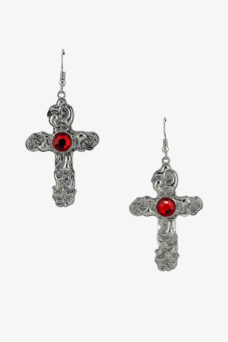 Kolczyki Carving Flowers Cross Silver