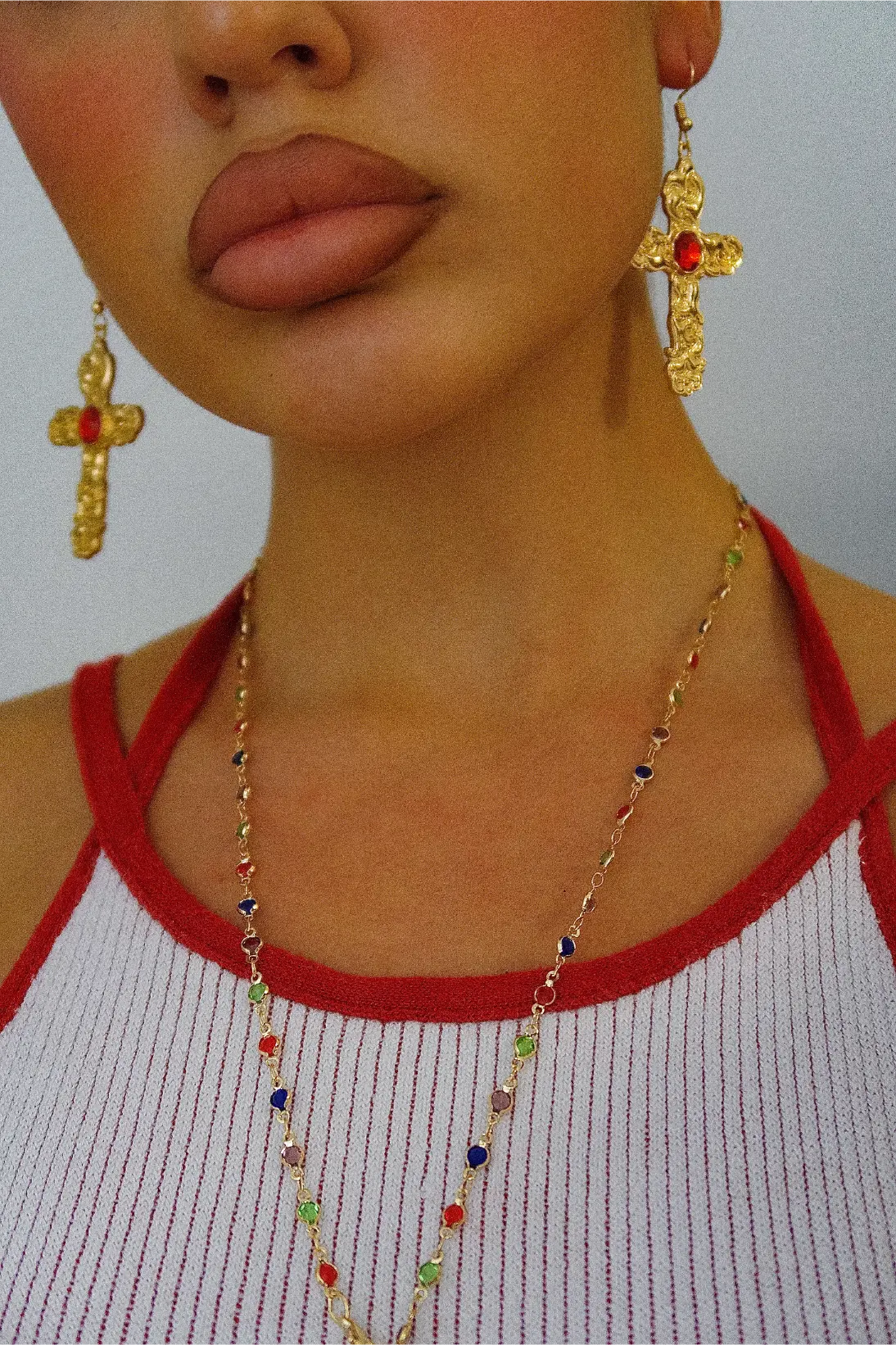 Kolczyki Carving Flowers Cross Gold