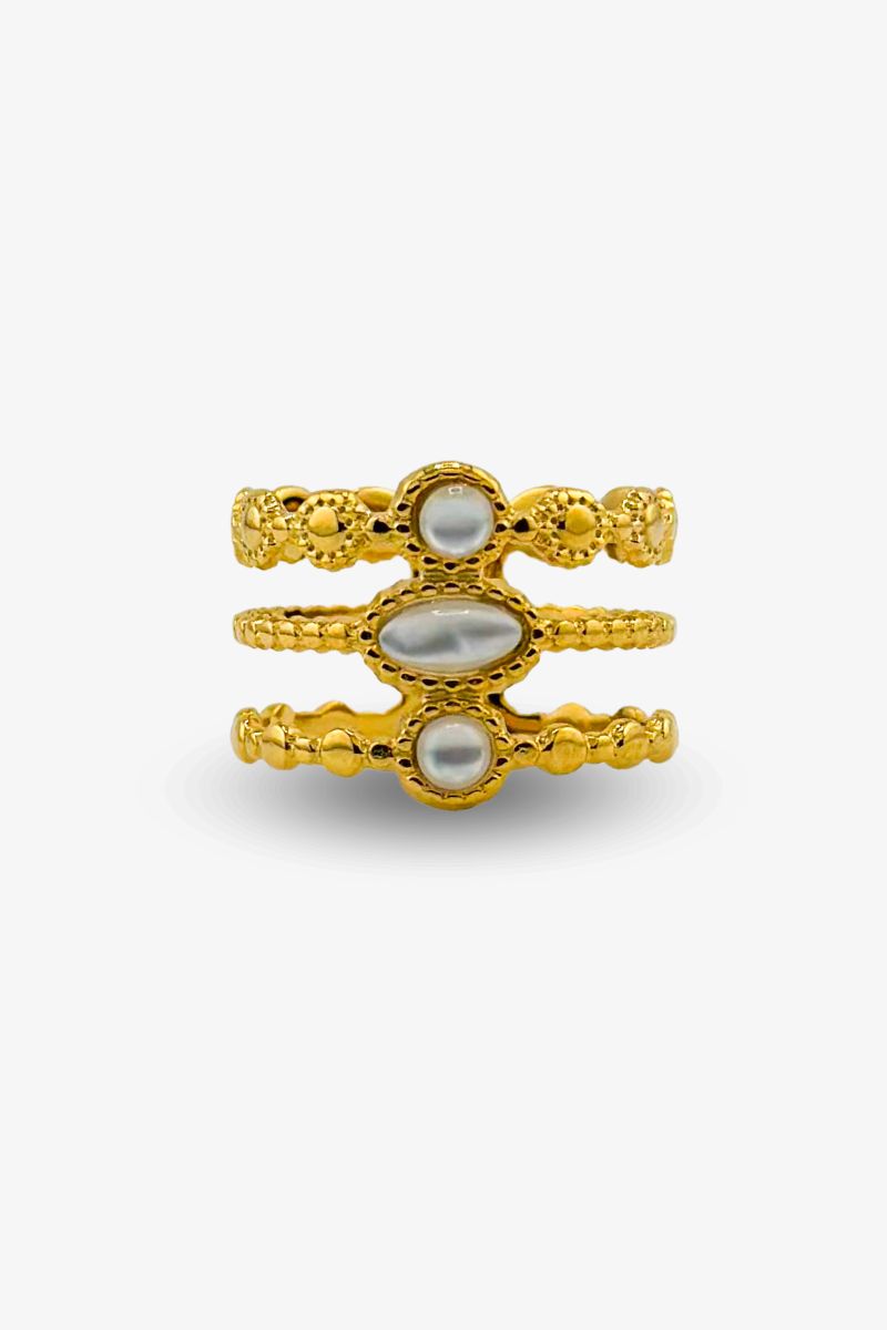 Pierścionek Three Layer White Shell Stone