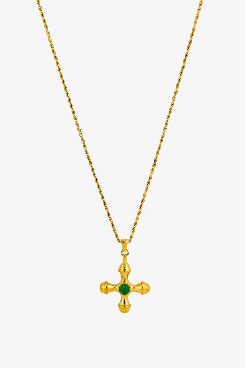 Naszyjnik Natural Green Agate Stone Cross