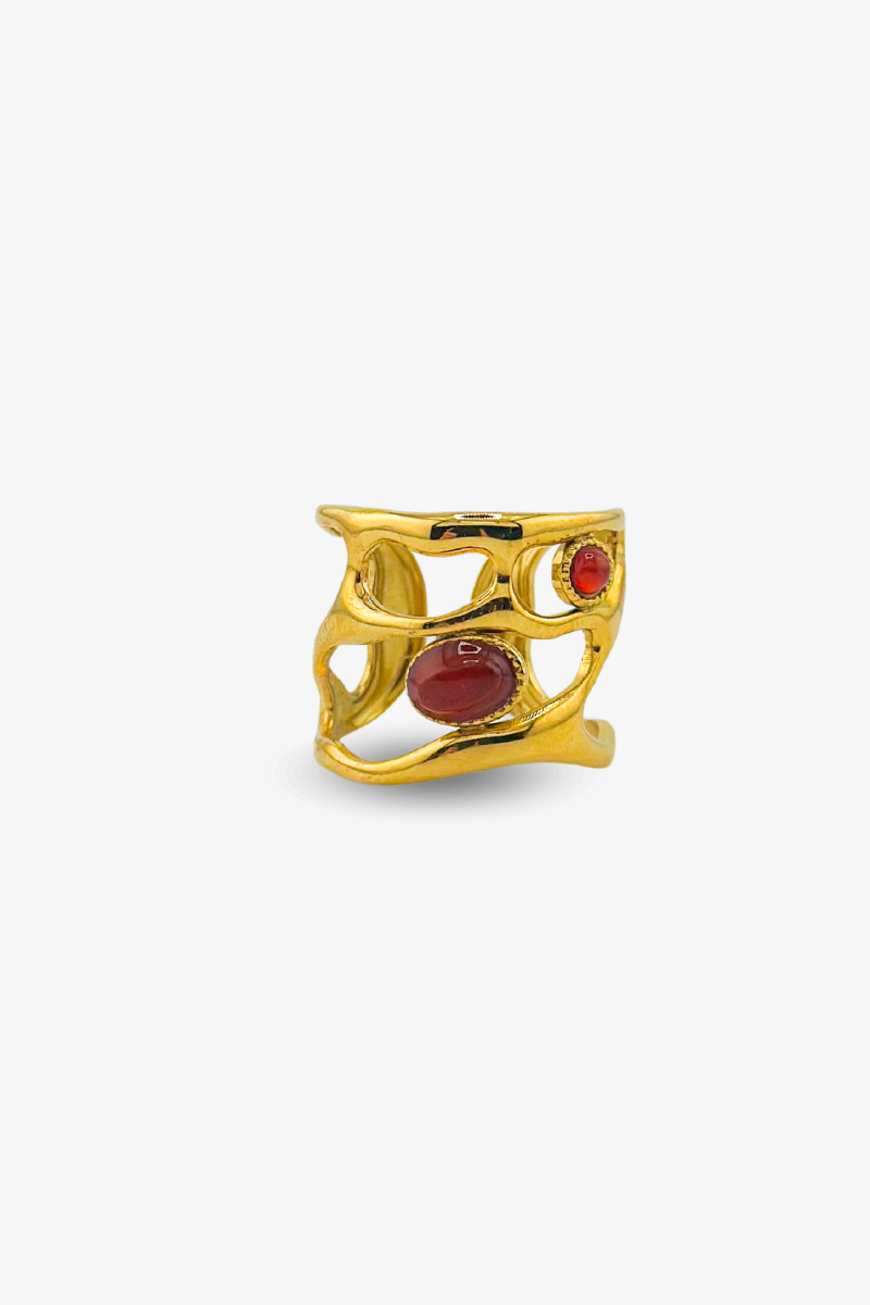 Pierścionek Melted Double Red Agate Stone Ring