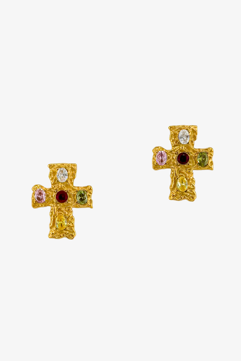 Kolczyki Multicolor Zircon Cross