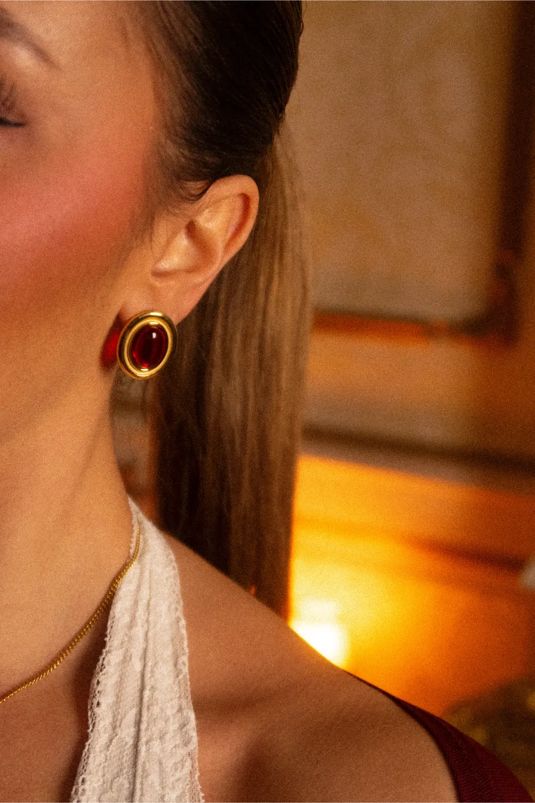 Kolczyki Red Oval Agate Earrings