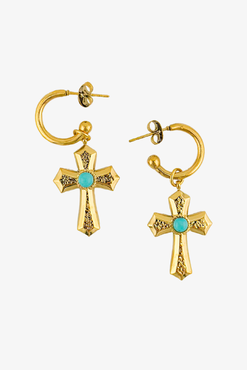 Kolczyki Mini Cross Turkus