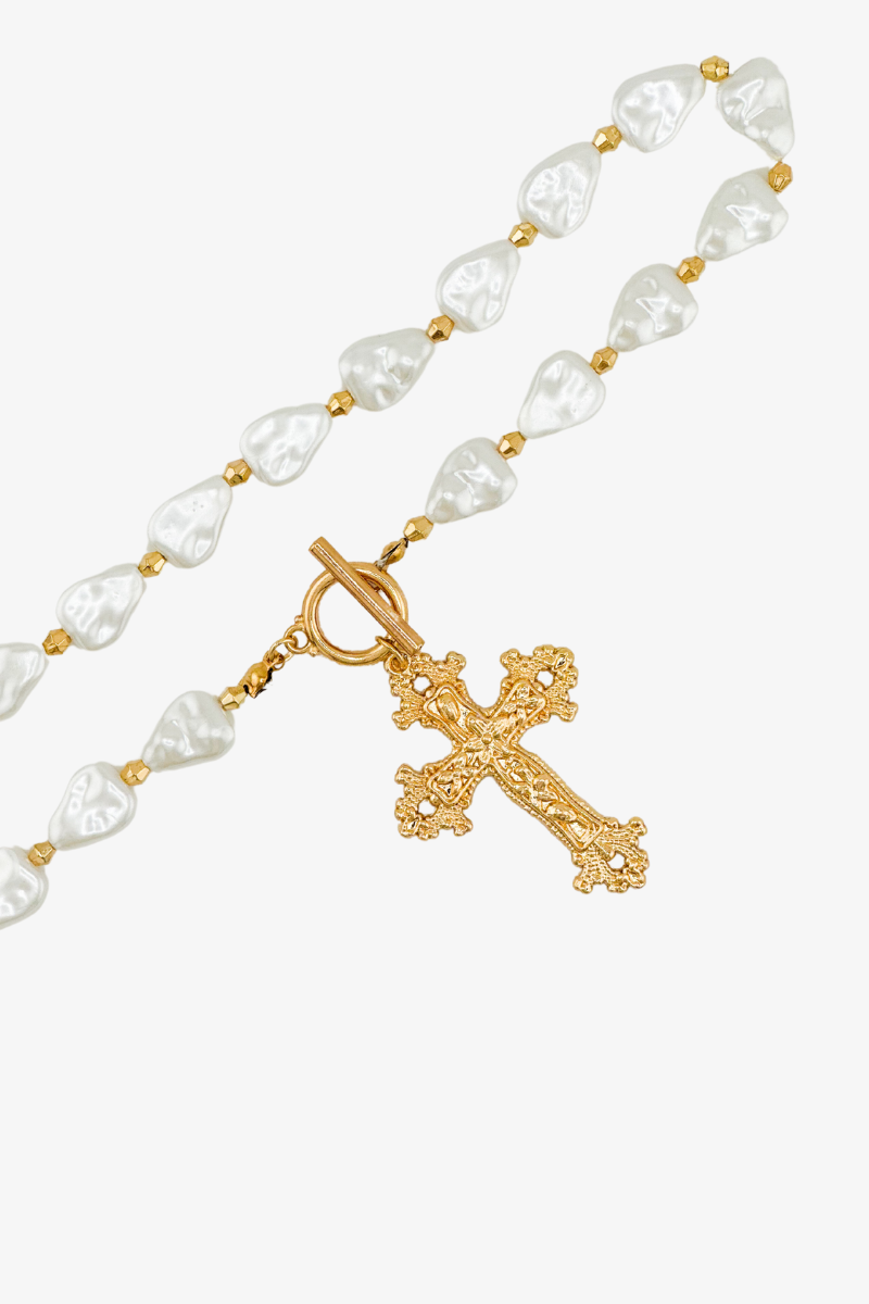 Naszyjnik Baroque Pearls Cross Gold